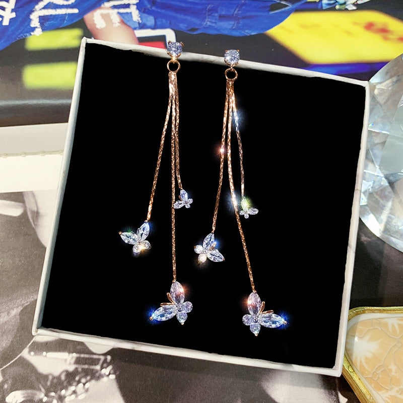 Skhek New Trendy Long Tassel Butterfly Drop Earrings Gold Color 2021 Fashion Hanging Women Earrings Summer Jewelry Girls Party Gift