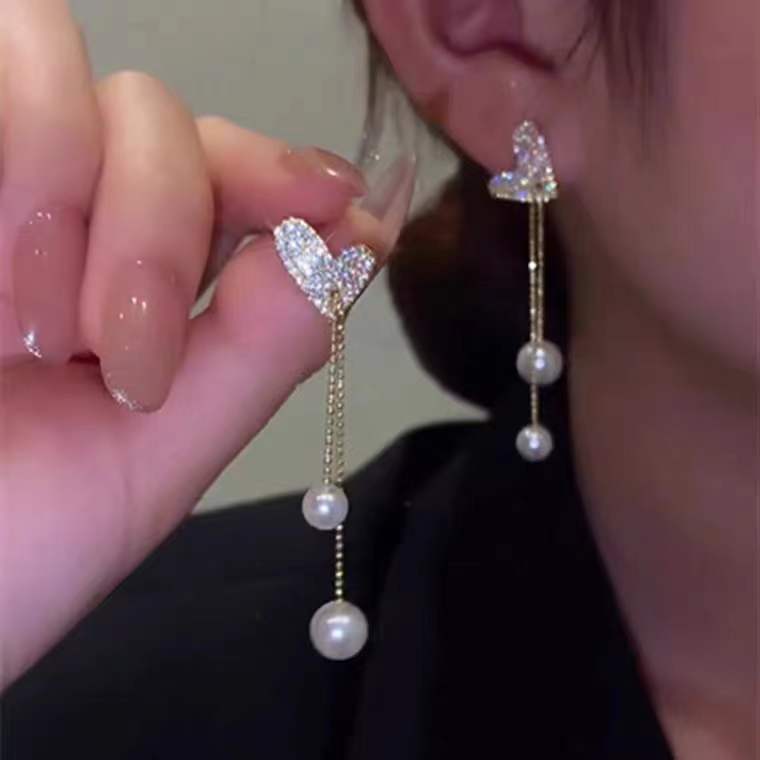Skhek 2023 Love Tassel Multi-Layer Chain Hot-Selling Earrings New Trendy Korean Heart-Shaped Rhinestone Earrings Party Jewelry Gifts