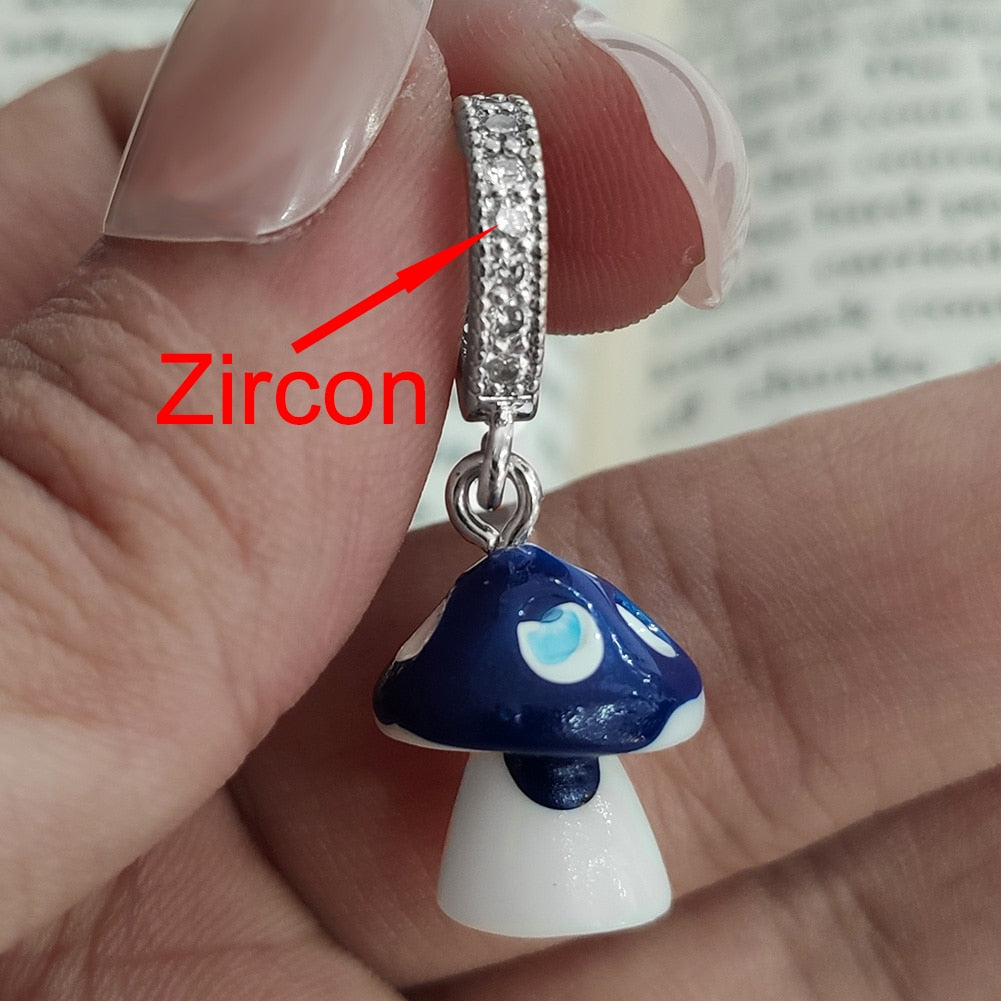 Skhek 2022 New Cute Colorful Gummy Zircon Bear Pendant Necklace Fashion Acrylic Mushroom Charm Necklace For Women Girls Party Jewelry