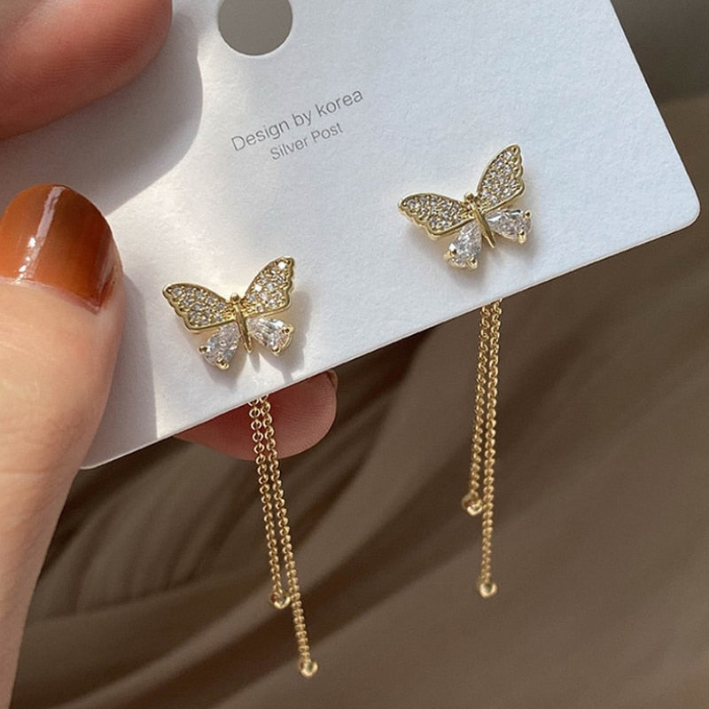 Skhek New Trendy Long Tassel Butterfly Drop Earrings Gold Color 2021 Fashion Hanging Women Earrings Summer Jewelry Girls Party Gift