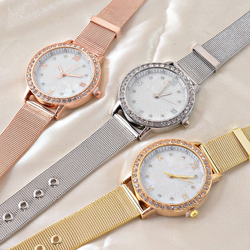 Christmas Gift Luxury Rose Gold Women Watches Fashion Diamond Ladies Starry Sky Grid Watch Waterproof Female Wristwatch For Gift Clock