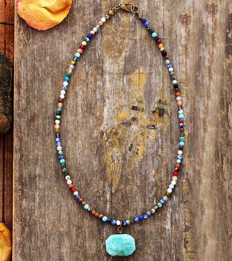 Skhek  Natural Stone Pendant Necklace Geometric Amazonite Choker Necklace Jewelry Torques Necklace Gifts