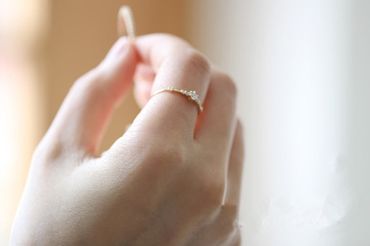 Skhek 14K Gold Plating Pavé Crystal Exquisite Wedding Ring Women Light Luxury Temperament Jewelry Accessories