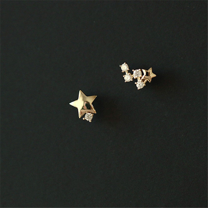 925 Sterling Silver Japanese Asymmetric Star Stud Earrings Women Modern Simple Student Party 14k Gold Plating Jewelry  Gift