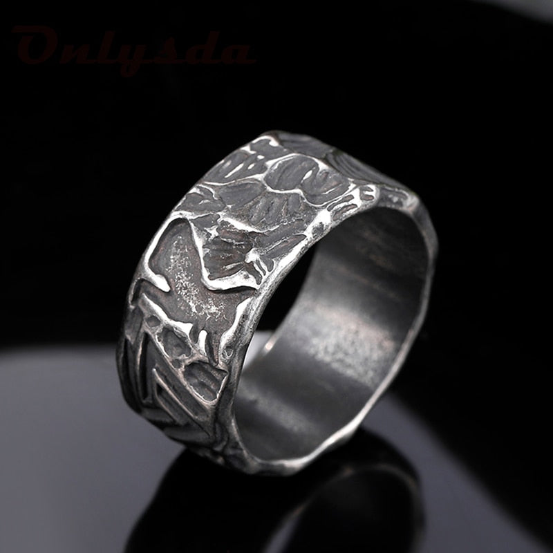 Skhek Gothic Viking Men Wolves of Odin Valknut Forging Stainless Steel Ring Pagan Nordic Amulet Jewelry Boyfriend Gift