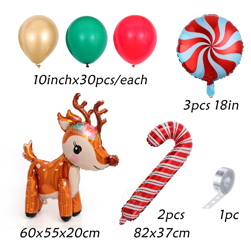 1 Set 97Pcs Christmas Balloon Garland Arch Kit Red White Candy Balloons 3D Deer Foil Ball DIY Santa Claus Navidad Canes Globos
