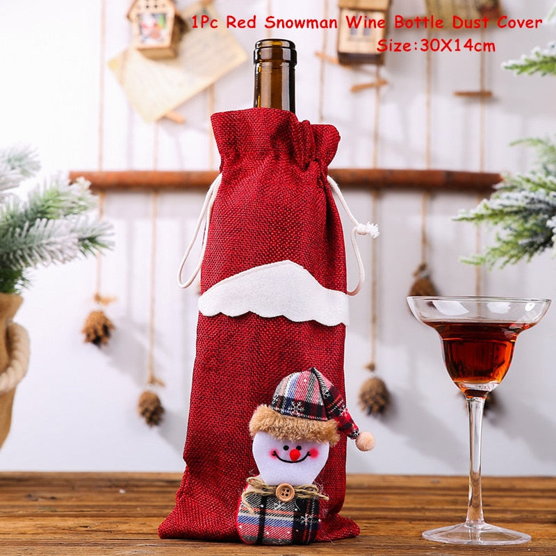 Christmas Gift Navidad Christmas Gift Bags Holder Wine Bottle Cover Christmas Decor for Home Natal Christmas Ornaments Xmas Gift New Year 2022