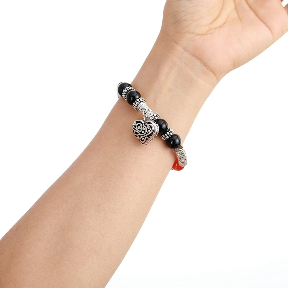Skhek Classic 7 Chakra Bracelet Natural Stone Women Healing Balance Bracelets Heart Charm Mala Bracelet Jewelry