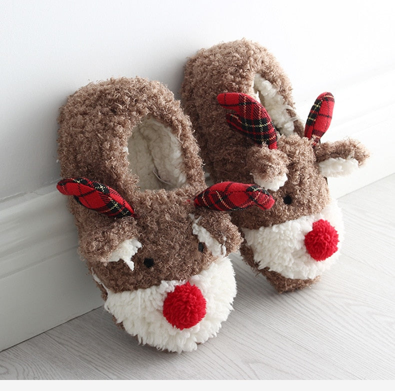 Christmas Elk Cute Girl Autumn and Winter Furry Slippers Bag with Indoor Soft-soled Couple Cotton Shoes