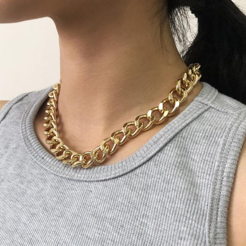 2021 Fashion Big Necklace for Women Twist Gold Silver Color Chunky Thick Lock Choker Chain Necklaces Party Jewelry Gift