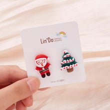 Load image into Gallery viewer, Cute Fashion Christmas Stud Earrings for Woman Cartoon Santa Claus Gift Box Personality Asymmetric Earrings Girl Jewelry Gift