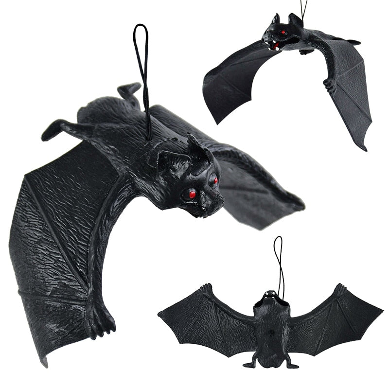 SKHEK Halloween 1Pc Lifelike Fake Bat Halloween Hanging Decoration Haunted House Horror Props Halloween Party DIY Ornament Soft Bat Kids Toy