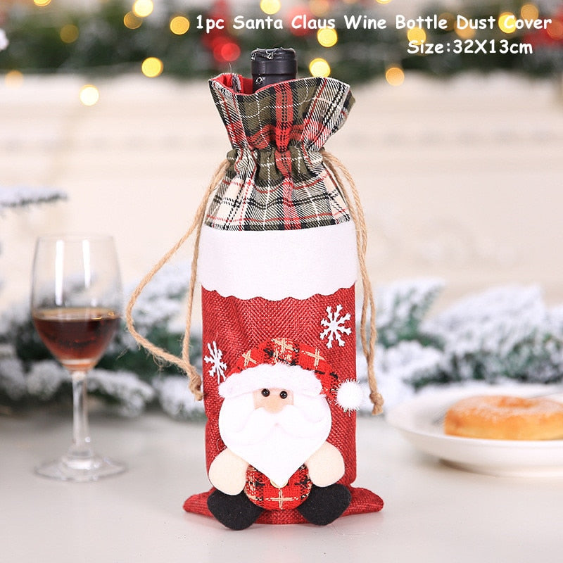 Christmas Gift Navidad Christmas Gift Bags Holder Wine Bottle Cover Christmas Decor for Home Natal Christmas Ornaments Xmas Gift New Year 2022