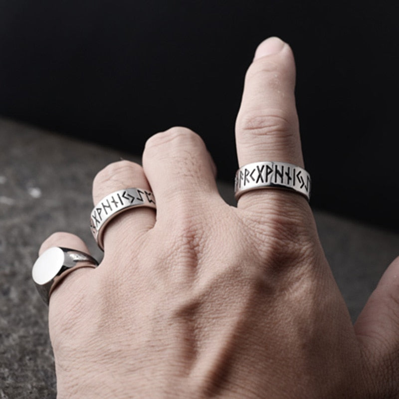 Skhek Dropshipping Stainless steel Odin Norse Viking Amulet Rune MEN Ring Fashion Words RETRO Rings Jewelry Party Gift For Man OSR642