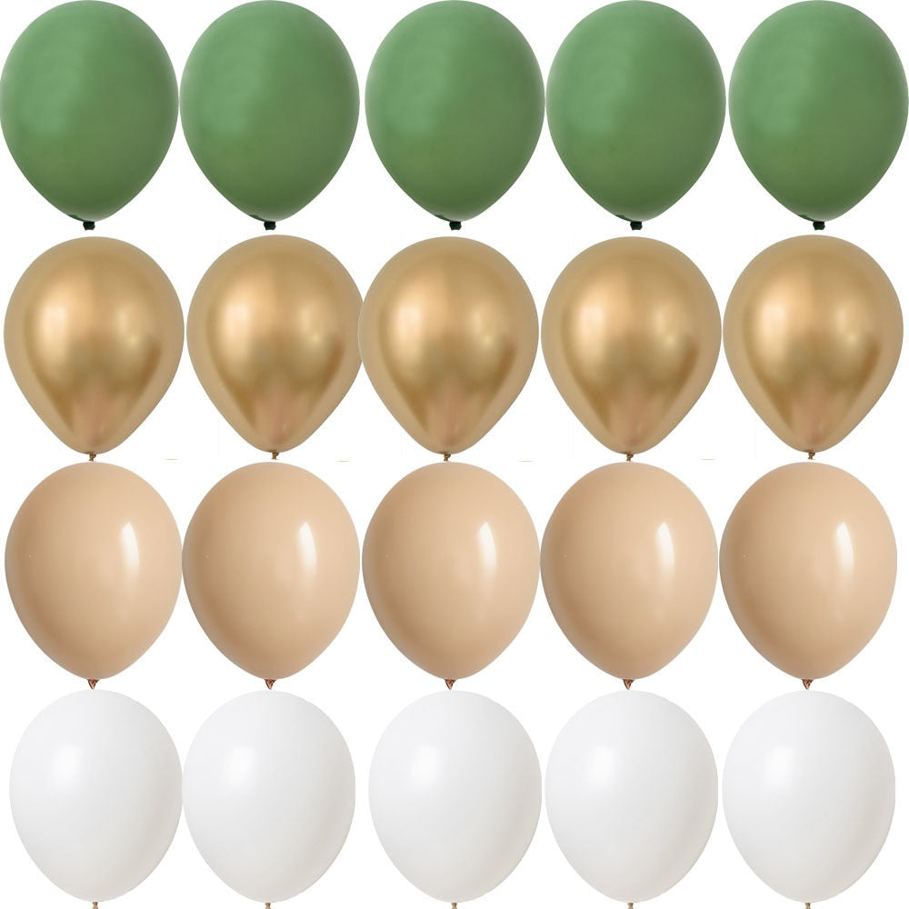 20PCS 10inch Balloon Kit Retro Green White Gold Balls For Birthday Wedding Anniversary Jungle Summer Party Decor Home Supplies