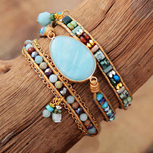 Load image into Gallery viewer, Skhek Back to School Multilayered Leather Wrap Bracelet W/ Natural Stone Amazonite Beaded Strands Bracelet Boho Beads Jewelry  Dropship