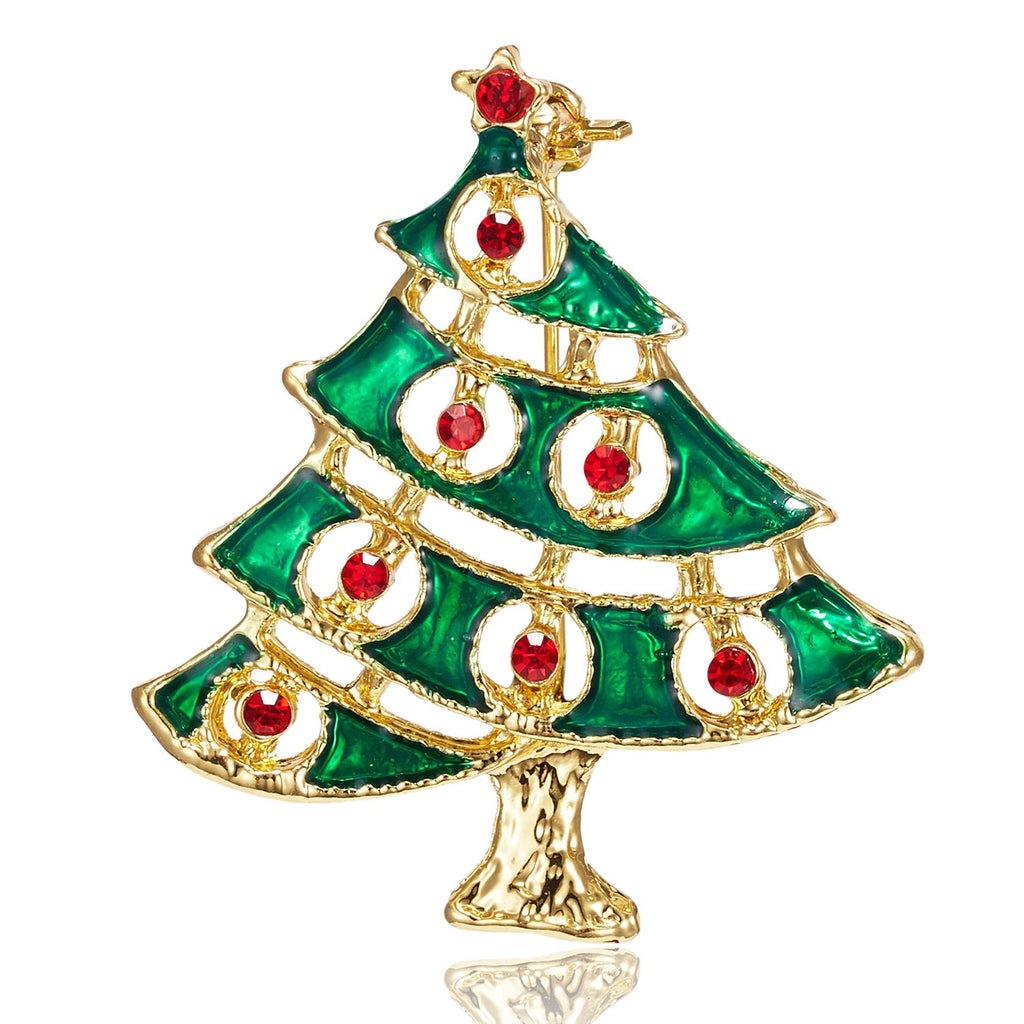 Christmas Gift Rinhoo 1PC Multi-color Christmas Tree Shape Alloy Painting Brooch For Women Kid Fashion Christmas Jewelry Gift