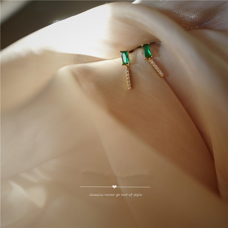 Sterling Alloy French Simple Emerald Pearl Earrings Women Light Luxury Temperament Wedding Jewelry Girlfriend Gift
