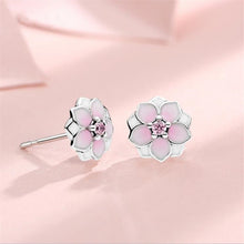 Load image into Gallery viewer, Christmas Gift New Beautiful Magnolia Flower 925 Sterling Silver Jewelry Fashion Lover Birthday Gift Pink Crystal Popular Stud Earrings E042