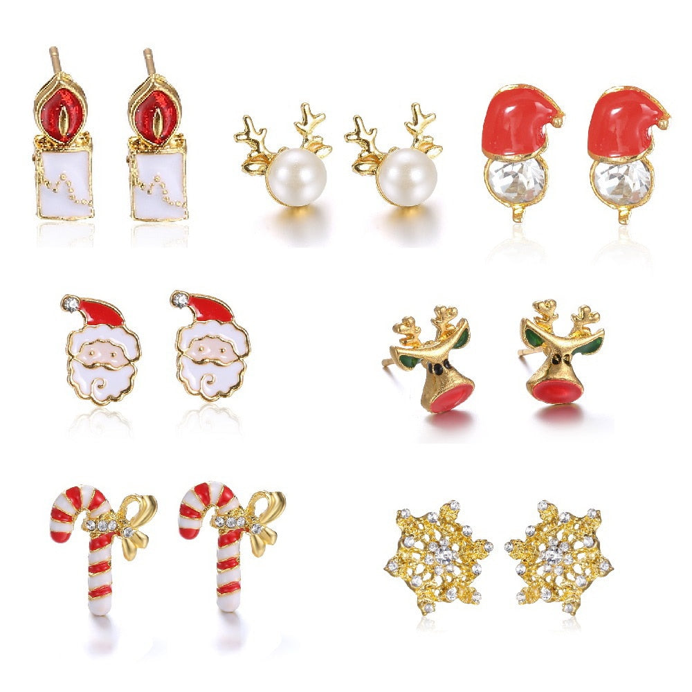 Christmas Gift Christmas Stud Earrings Santa Claus Snowflake Deer Xmas Earrings For Women Christmas Ear Stud Girls New Year Party Jewelry Gift