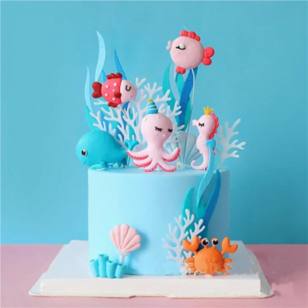 Skhek  Cartoon Sea Animal Crab Cake Topper Birthday Cake Decor Mermaid Party Decor Mermaid Supplies Under the Sea Baby Showr Cake Decor