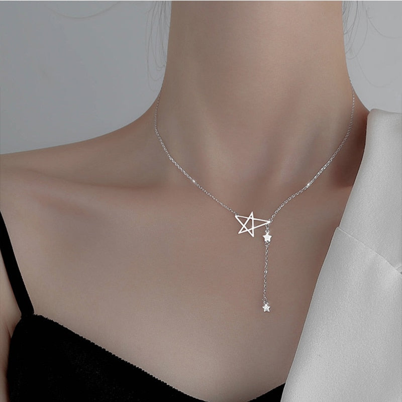 925 Sterling Silver Zircon Geometric Circle Clavicle Necklace Pendant Necklace Women Fashion Jewelry Accessories