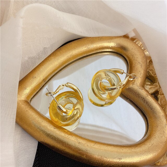 SKHEK 2022 New Retro Colorful Transparent Resin Hoop Earrings Geometric Round Earrings For Women Girls Party Jewelry