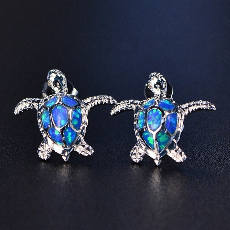 Skhek Modern Women's Earrings 2023 Cute Sea Turtle Stud Earring For Women Accessories Fashion Imitation Opal Earrings Beach Jewelry