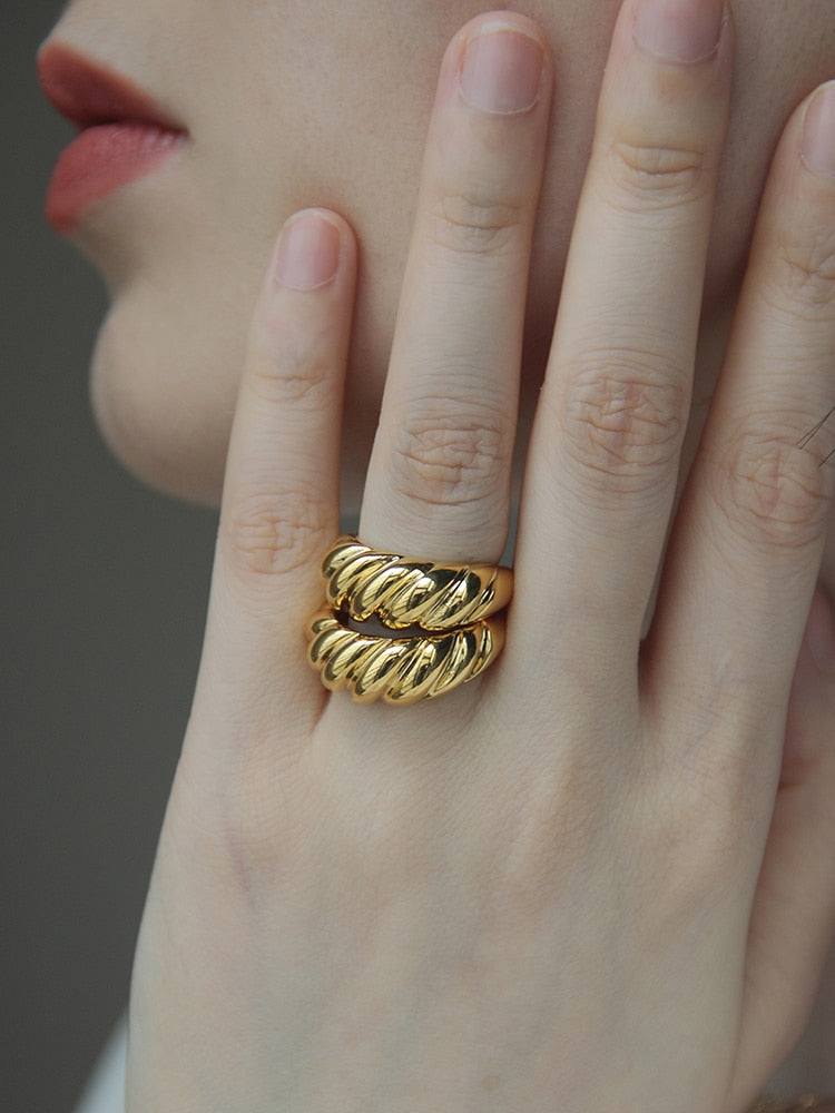 SKHEK Designs Gold Color Silver Color Irregular Twisted Croissants Rings Chunky Circle Geometric Rings For Minimalist Ring Jewelry