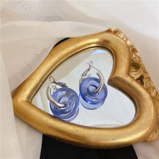 SKHEK 2022 New Retro Colorful Transparent Resin Hoop Earrings Geometric Round Earrings For Women Girls Party Jewelry