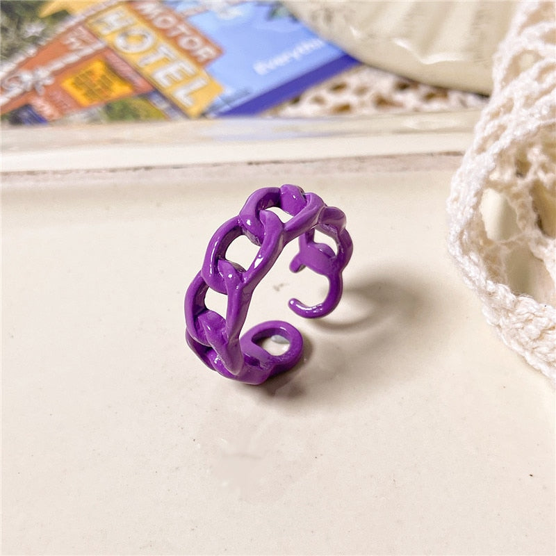 Skhek Korean Style Blue Purple Rings for Women Punk Trendy Vintage Heart Ring Small Daisy Flower Rings Party Couple Rings