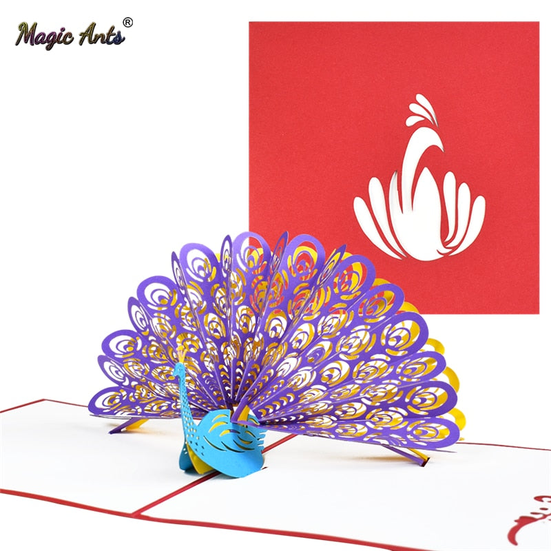 Peacock 3D Pop-Up Cards Birthday with Envelope Animal Greeting Card Postcards Handmade