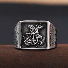 Load image into Gallery viewer, Skhek Vintage Stainless Steel Saint Michael Protective Ring Mens Punk Roman Paladin Badge Biker Ring Jewelry Free Shipping