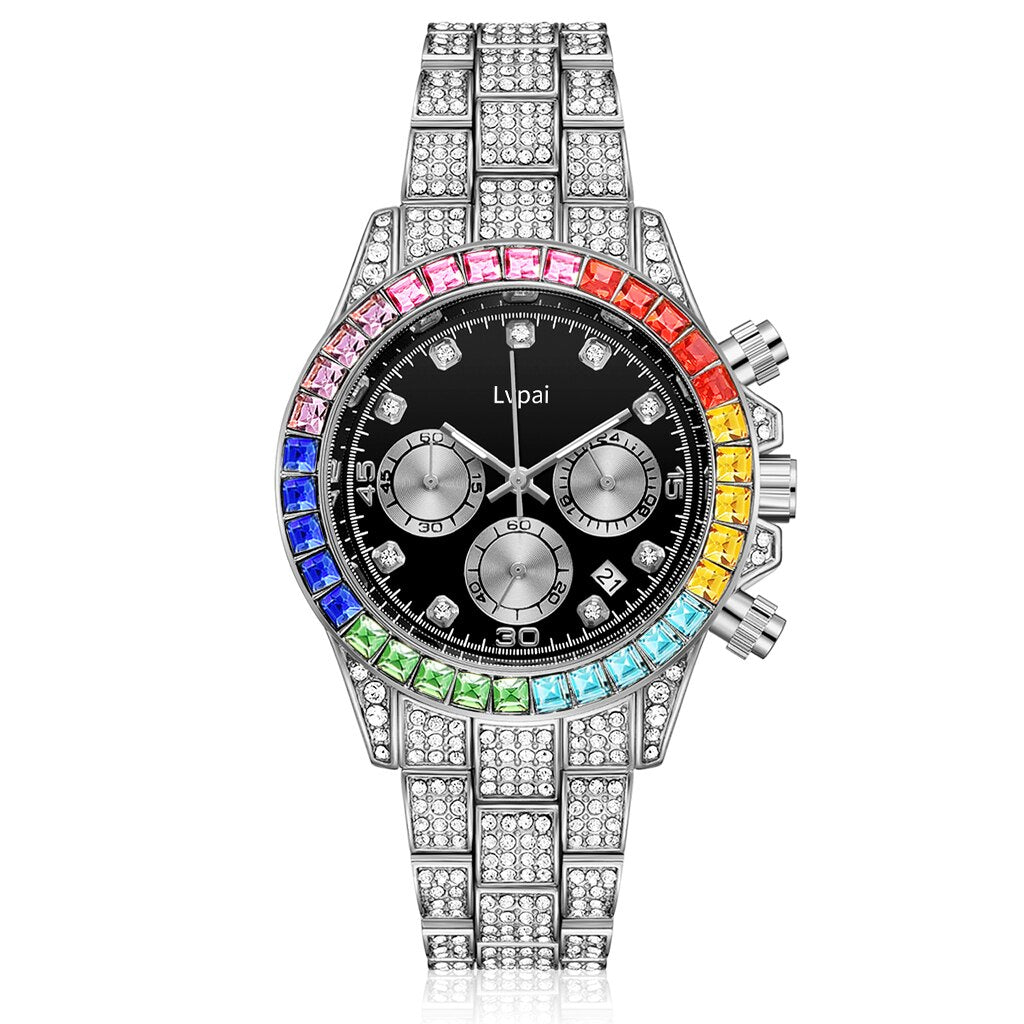 Christmas Gift Lvpai Brand Men Women Watches Iced Out Diamond Hip Hop Luxury Large Dial Calendar Quartz Wrist Watch Top Brand Luxury Gold Clock