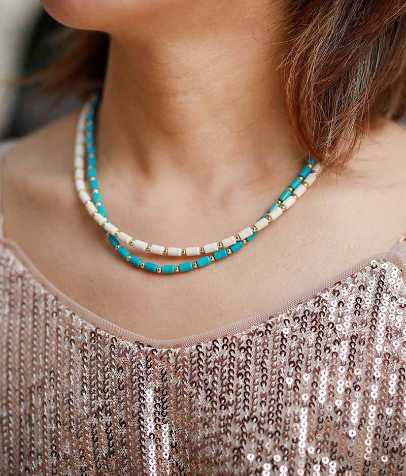 Skhek  Simple New Turquoises Boho Choker Necklace Women Chic Short Beaded Layered Necklece OL Holiday Jewelry
