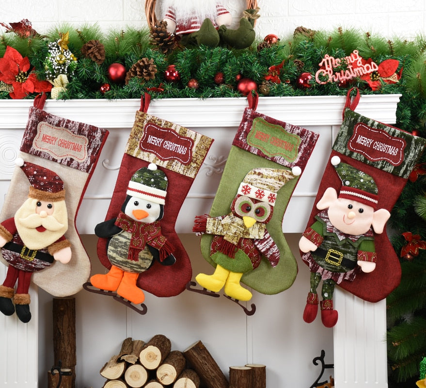 Santa Claus Snowman Pendant Christmas New Year Socks Ornaments Boots Children's New Year Candy Bag Gift Fireplace Tree Ornaments