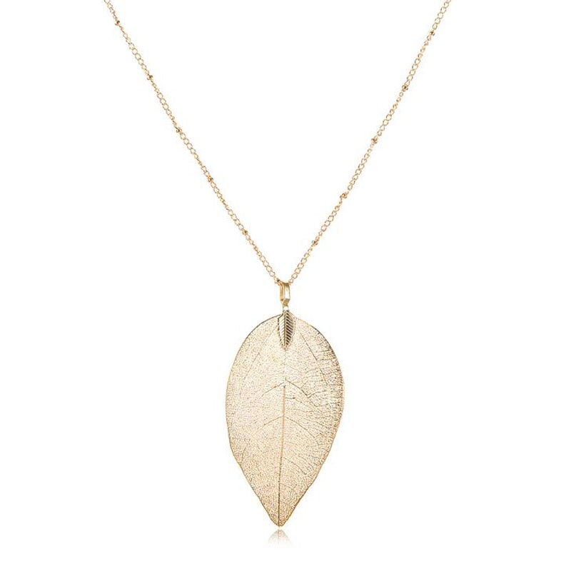 Gold Color Leaf Necklace for women 2020 Charm Design Sweater chain Pendant long Necklaces female collier femme jewelry Gift