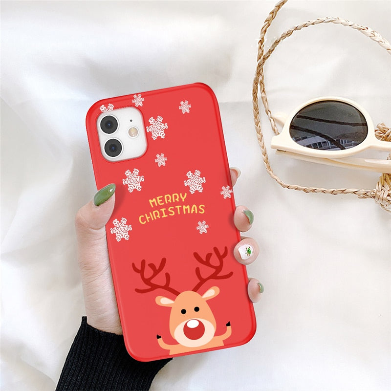 UIGO Cartoon Christmas Phone Case For iPhone 13 11 12 Pro Max 7 8 6 6S Plus 12 Santa Claus Lovely Cover For iPhone XR X Xs SE