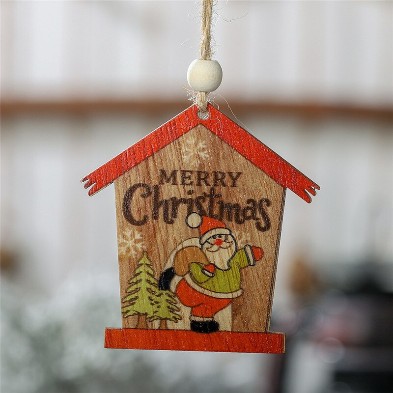 Christmas Gift 1pcs Creative House Christmas Wooden Pendants Xmas Tree Ornaments DIY Wood Crafts Home Christmas Party Decoration Kids Gift 2021
