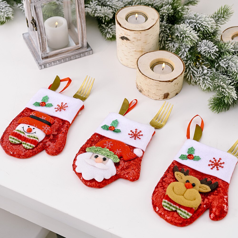 Christmas Gift New Year 2021 Table Decor Tableware Knife Fork Holder Socks Bag for Home Noel Christmas Decorations Ornament Navidad Natal Craft