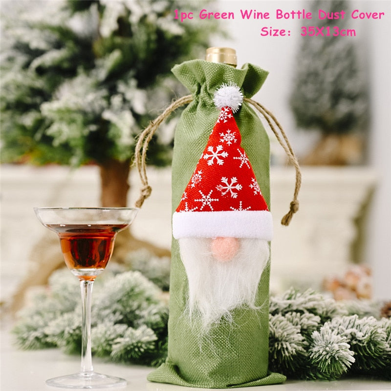 Christmas Gift New Year 2022 Christmas Gift Bags Holder Wine Bottle Dust Cover Xmas Dinner Table Decor Christmas Decorations for Home Navidad