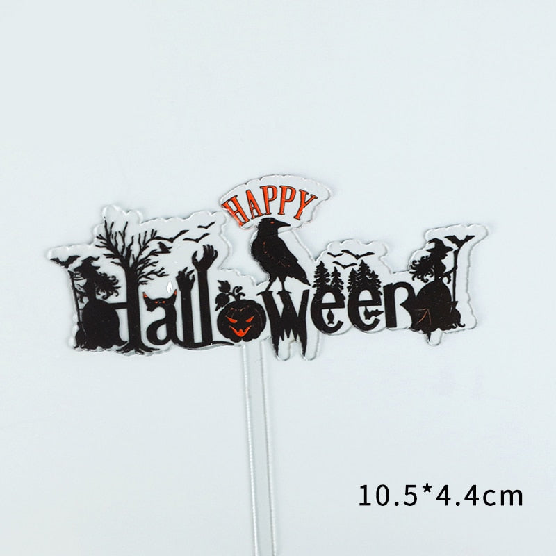 SKHEK Happy Halloween Witch Cat Bat Ghost Man Pumpkin Cake Topper Trick Or Treat Party Supplies Dessert Decoration Love Gifts