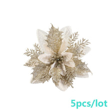Load image into Gallery viewer, 5pcs Artificial Christmas Flowers Glitter Fake Flowers Merry Christmas Tree Decoration Home DIY Xmas Gifts Ornament Navidad 2021