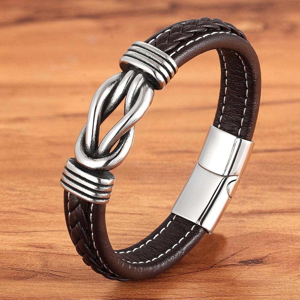 Fashion Deluxe Irregular Graphic Accessories Men's Leather Bracelet Stainless Steel Combination for Birthday Commemorative Gifts