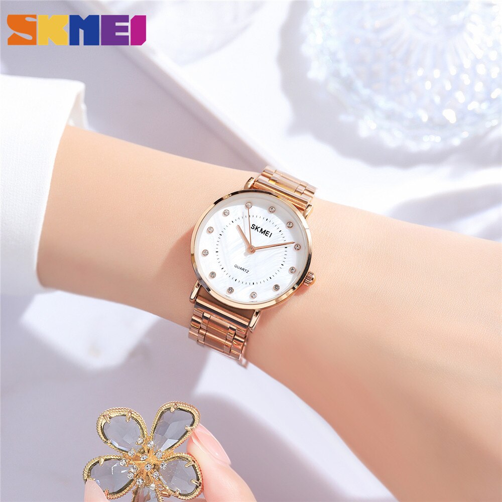 Christmas Gift SKMEI Top Brand Luxury Full Steel Waterproof Women Watches Simple Female Clock Ladies Quartz Wristwatch Relogio Feminino 1840