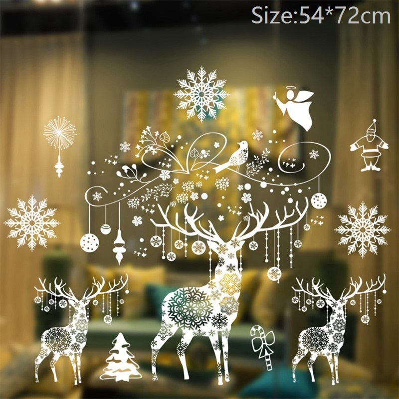 Merry Christmas Window Stickers Santa Claus Elk Wall Decals Xmas Decorations for Home Glass Stickers New Year Gifts Navidad 2021