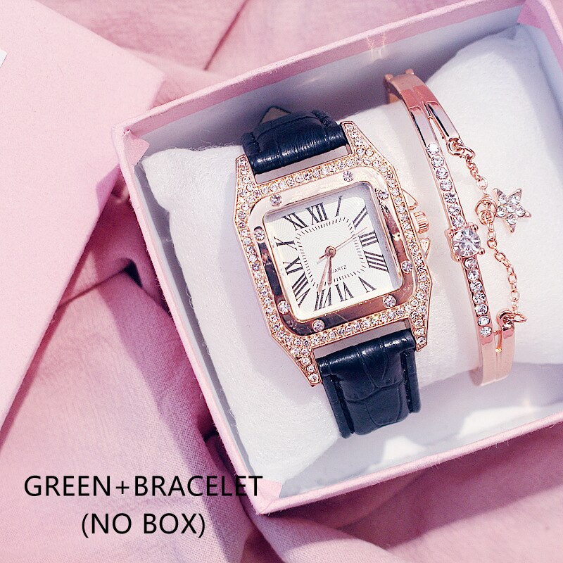 Christmas Gift Women Diamond Watch Starry Luxury Bracelet Set Watches Ladies Casual Leather Band Quartz Wristwatch Female Clock Zegarek Damski
