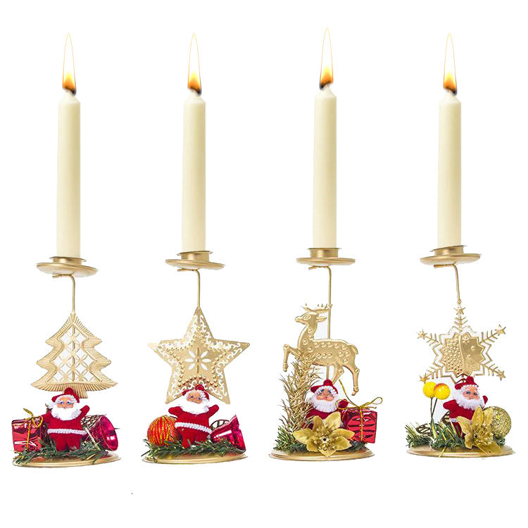 Christmas Wrought Iron Candlestick Ornaments Santa Claus Snowflake Star Tabletop Candle Holder For Home Christmas Decorations