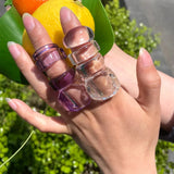 Skhek 2022 Summer New Transparent Colorful Geometry Hexagon Rectangle Oval Rings Set Simplefor Women Girls Travel Jewelry