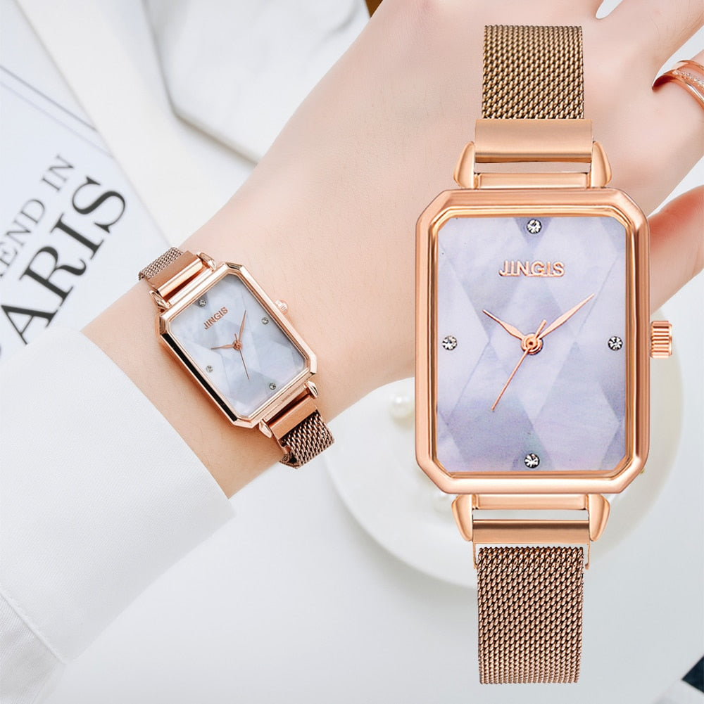 Christmas Gift Fashion Women Watches Luxury Magnet Buckle Rectangular Dial Rhinestone Watch Ladies Quartz Wrist Watch Bracelet Set Reloj Mujer